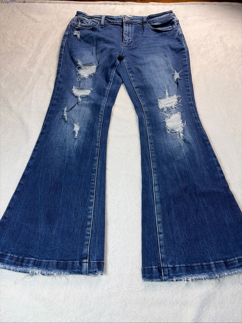 Petra 153 Jeans Women's 15 Blue Cotton Denim Flare Distressed Raw-Hem Stretch